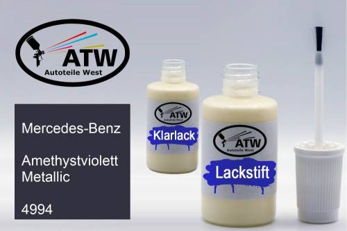 Mercedes-Benz, Amethystviolett Metallic, 4994: 20ml Lackstift + 20ml Klarlack - Set, von ATW Autoteile West.